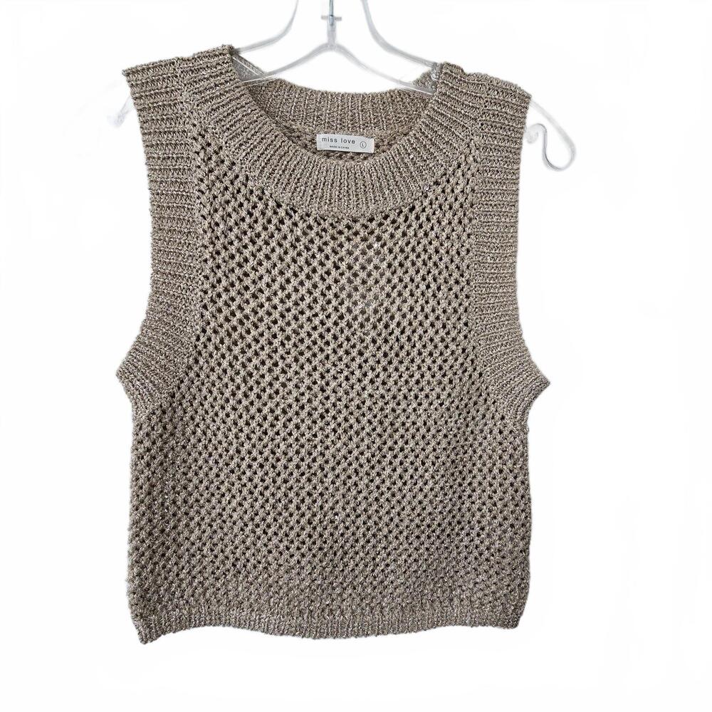 Miss Love Gold Sparkly Sleeveless Knit Top - Size L